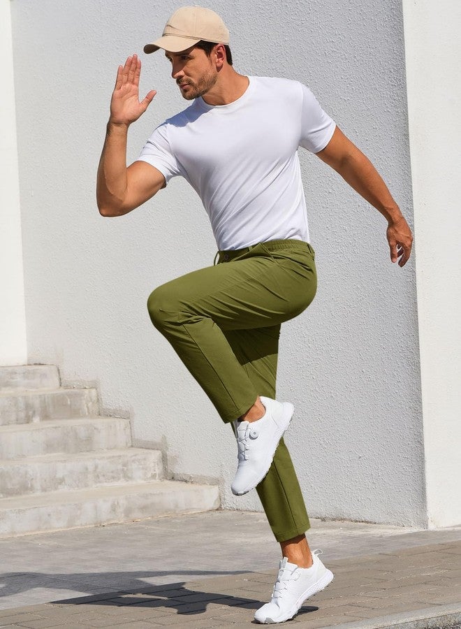 Runcati Mens Stretch Golf Pants Casual Slim Fit Dress Pants Elastic Waist Tapered Work Cropped Trousers Army Green - Image 4